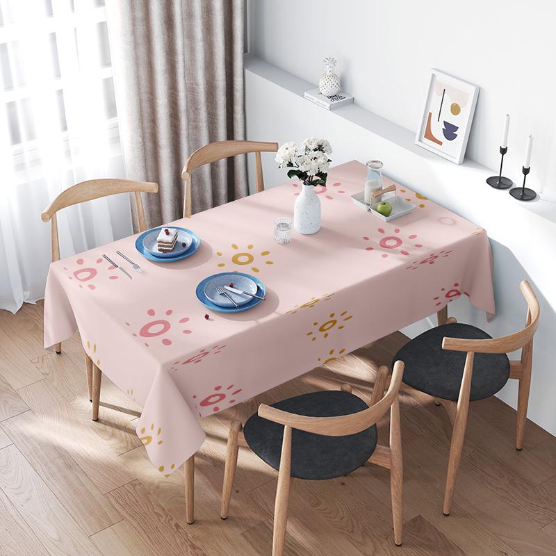 Modern Home Dining Table Cloth Pink Flower Print Non-Slip Waterproof Plastic Liner Decoration 100x140cm