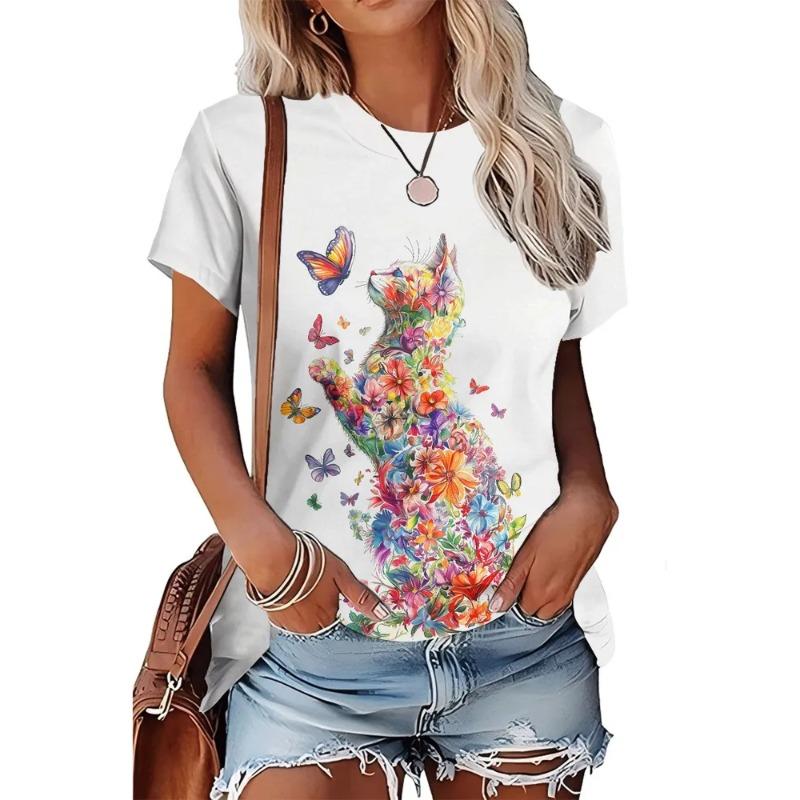 T-shirt da Donna Estiva con Stampa 3D Girocollo Moda Versatile Traspirante Tendenza Casual