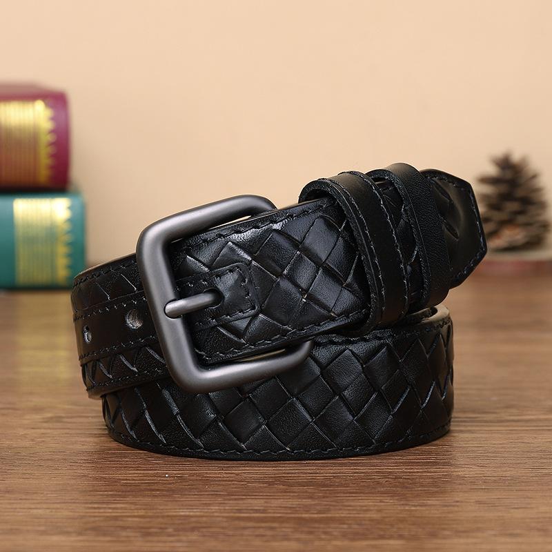 Genuine Belt Young Men'S Leather Woven Pin Buckle Belt First Layer Cowhide Handmade Woven Couple Versatile Belt
