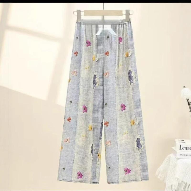 Bellflower Ice Silk Cool Pants Summer Mosquito-proof Fashion Loose Casual Pants Large Size Medium and Old Mother Thin Trousers