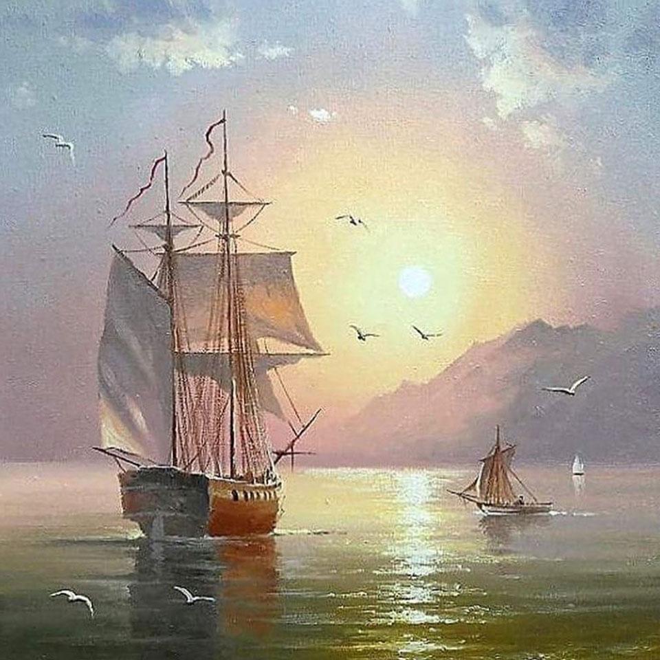 Full Drill Square 5D DIY Diamond Painting Sailboat Diamond Embroidery Landscape Picture Of Rhinestone Decor Home