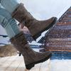 Women's soft elastic winter warm cold padded tassel snow boots non-slip wear outdoor leisure sports leather mid-calf cotton boots