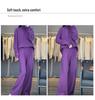 Women's Purple High Neck Wool Sweater & Wide-Leg Pants Set - Autumn/Winter Fashion