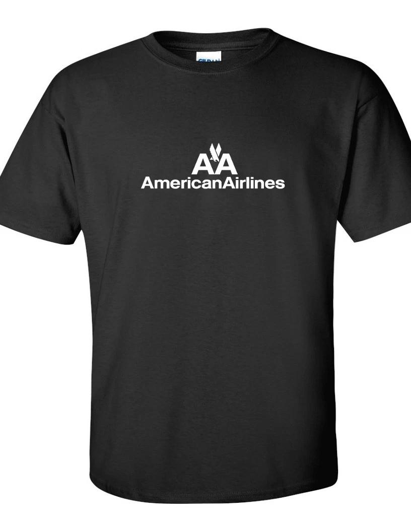 

Футболка с белым ретро-логотипом American Airlines, черная хлопковая футболка американской авиакомпании XL