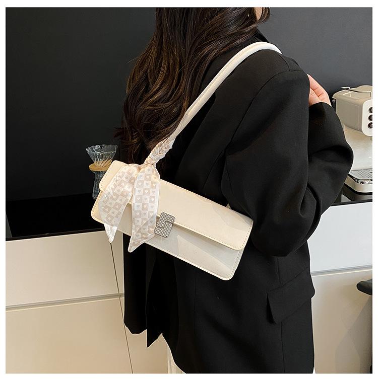 Women's Textured Underarm Baguette Bag with Silk Scarf - Early Spring 2025 Fashion