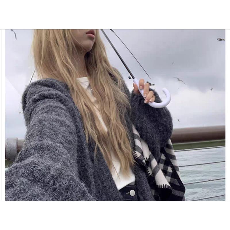 Fashion Loose Cardigan Knitted Hooded Women Sweater Solid Color Casual Coats Lantern Long Sleeves Office Large Knit Jacket Top Clothing