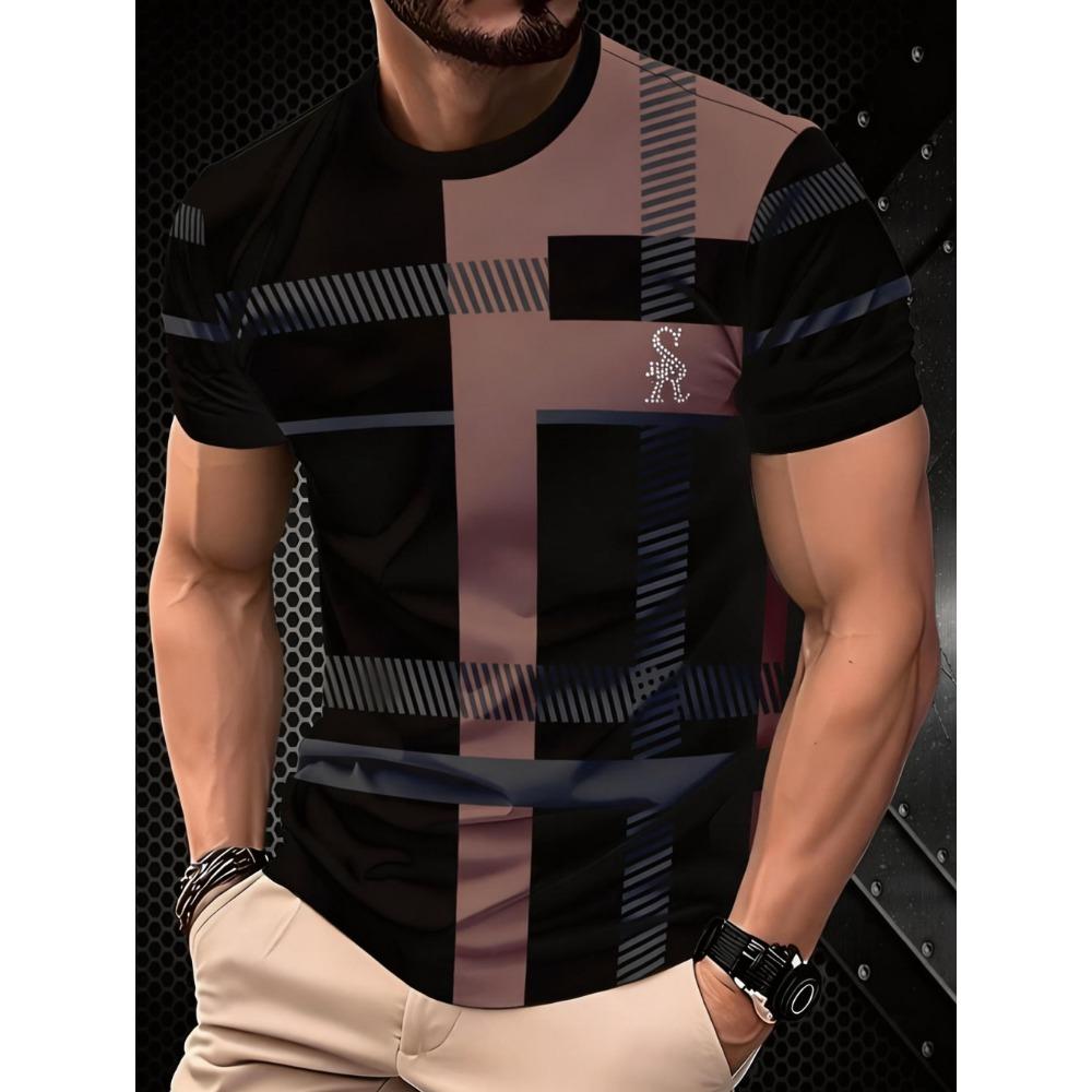 

Men s Fashion Casual Plaid T-Shirt Summer Machine Washable 3D Digital Print Short-Sleeve T-Shirt Weekend Outfits Man Clothing M