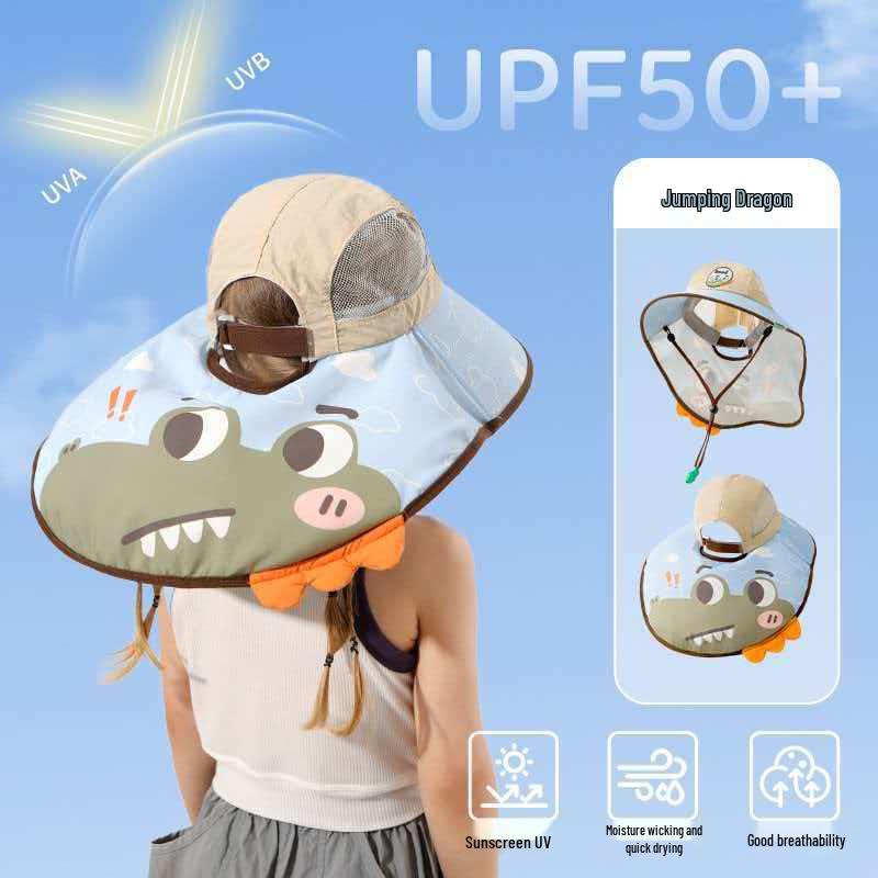 Dan Zai Kids' Wide Brim Summer Sun Hat with UV Protection and Shawl for Boys & Girls