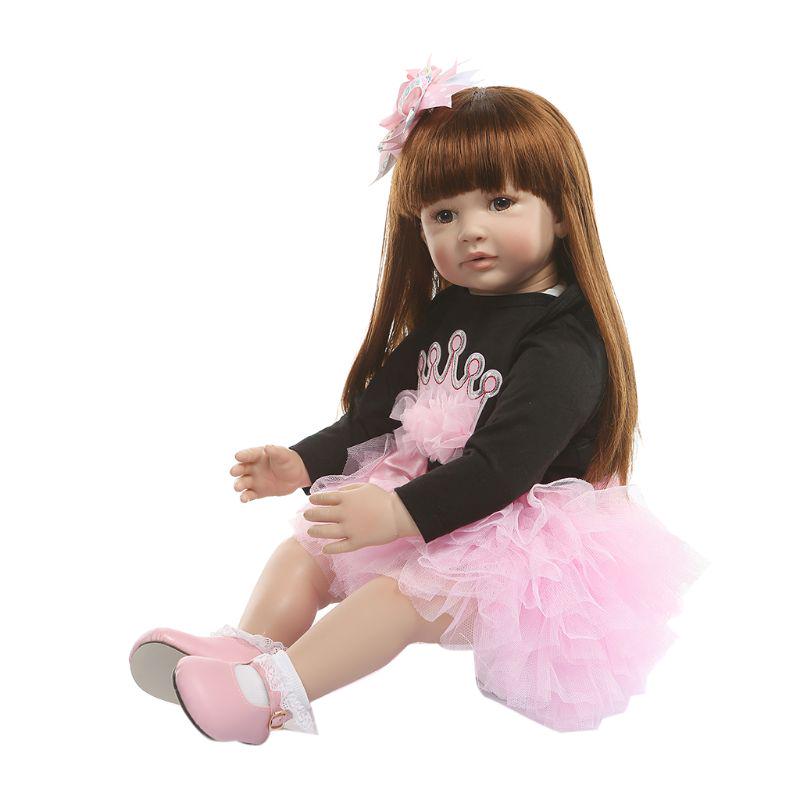 60cm Reborn Soft Silicone Vinyl Doll Lifelike Baby with Long Hair Xmas Gift Doll
