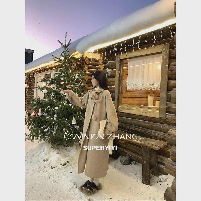 ZHANG Women's Korean Plush Ball Double-Sided Wool Coat - Classic Commuter Style