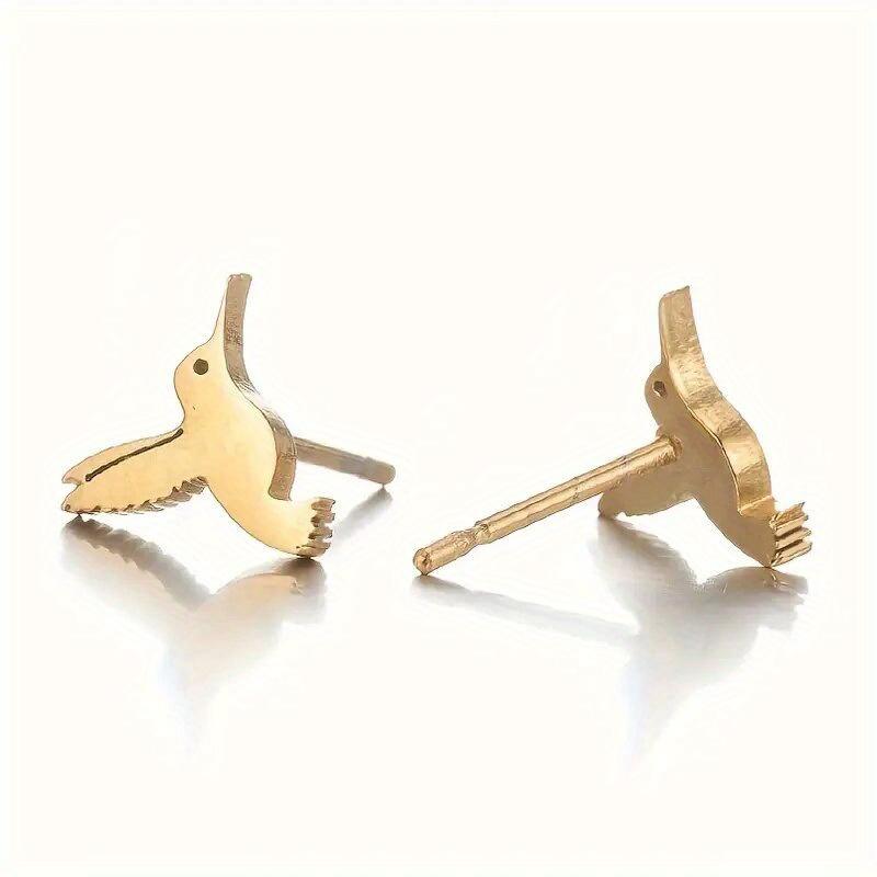 Silver Plated Hummingbird Stud Earrings, Minimalist Tiny Bird Studs, Dainty Animal Jewelry for Women