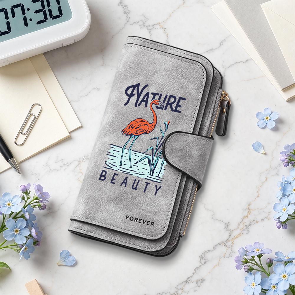Nature Beauty Flamingo Print Long Wallet Multi Card Slot Large Capacity Vintage Female Purse