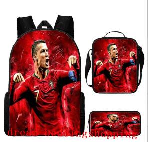 Cristiano Ronaldo Sport Backpack 3-Piece Set with Lunch Bag and Pencil Case, Middle School Student Casual Lightweight Bookbag