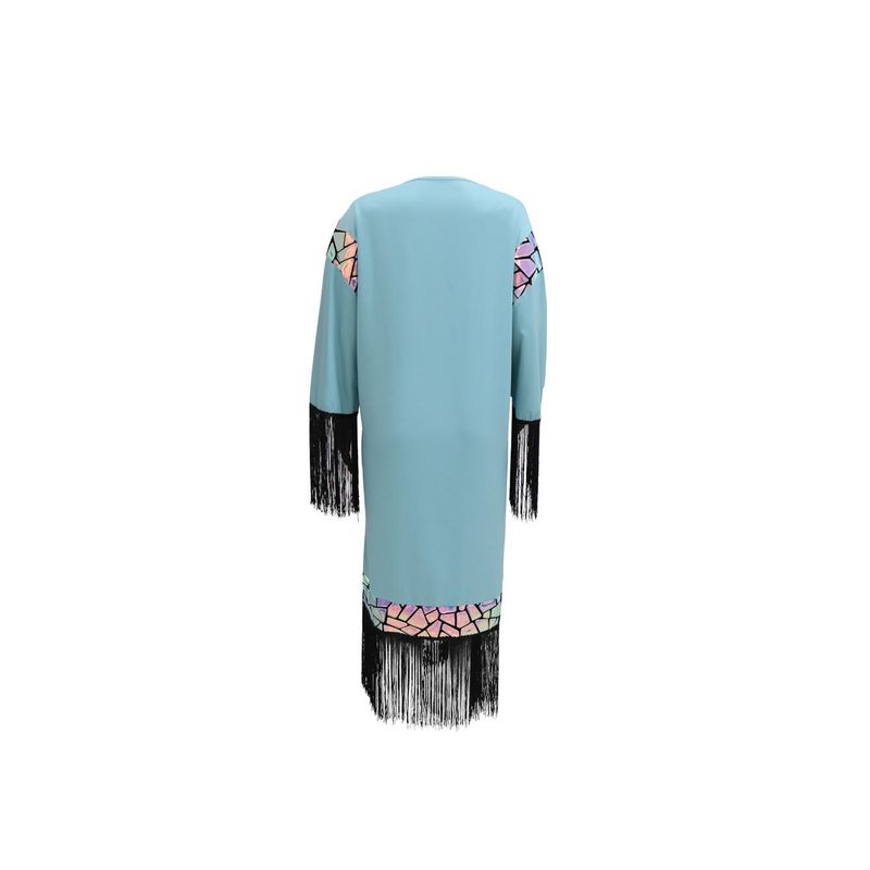 Middle East Indonesia Laser Powder Sheet Lace Stitching Tassel Robe Loose Dress Dubai Arab Female Dress