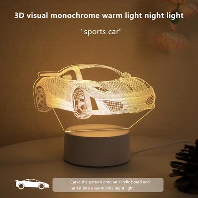 3D einfarbig warmes Licht Sportwagen Acryl kleines Nachtlicht Heimdekoration Nachtlicht geeignet für Schlafzimmer, Arbeitszimmer