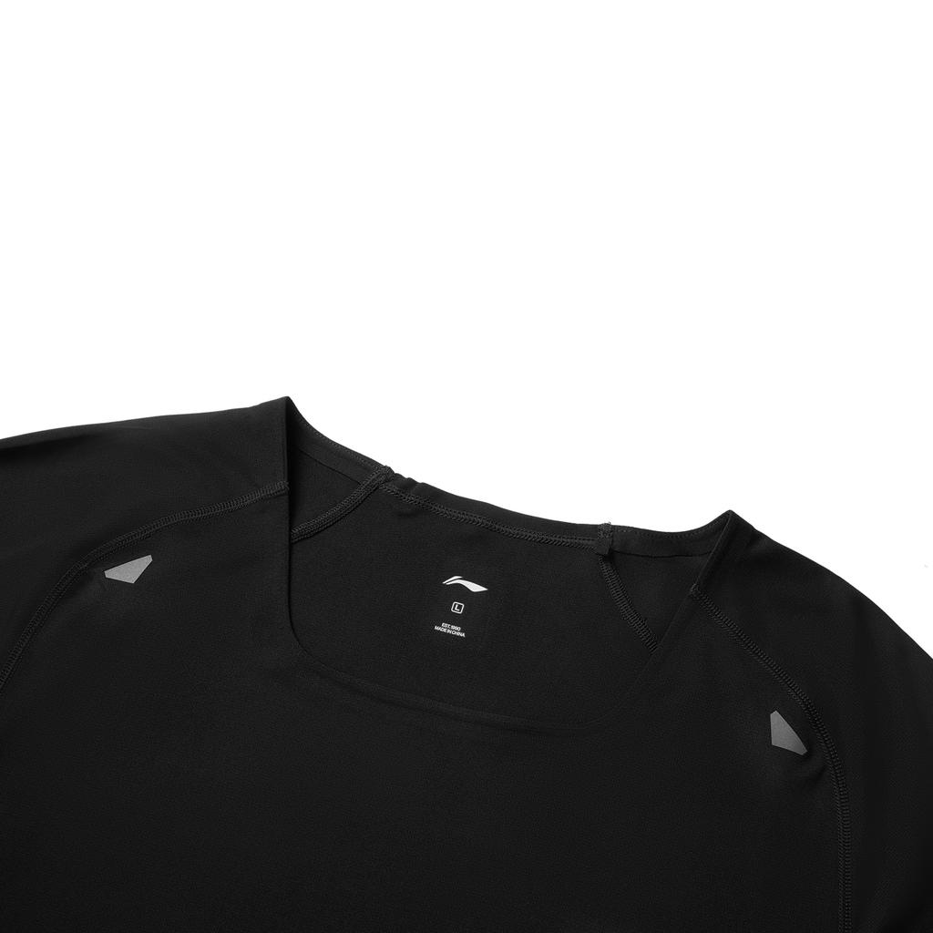 Li Ning Running Series Raglan Logo Round Neck Pullover Slim Fit Quick Dry Breathable Short Sleeve T-Shirt Men T-Shirts Black ATSV005-1