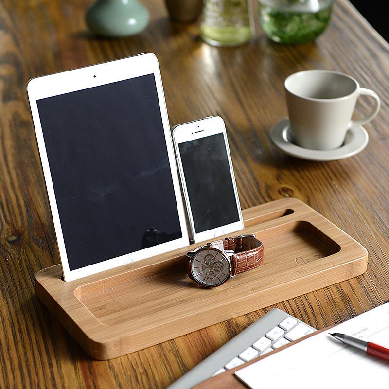 Bamboo Wood Storage Box for Office, Remote Controls, Tablets, Phones & Sundries Customizable