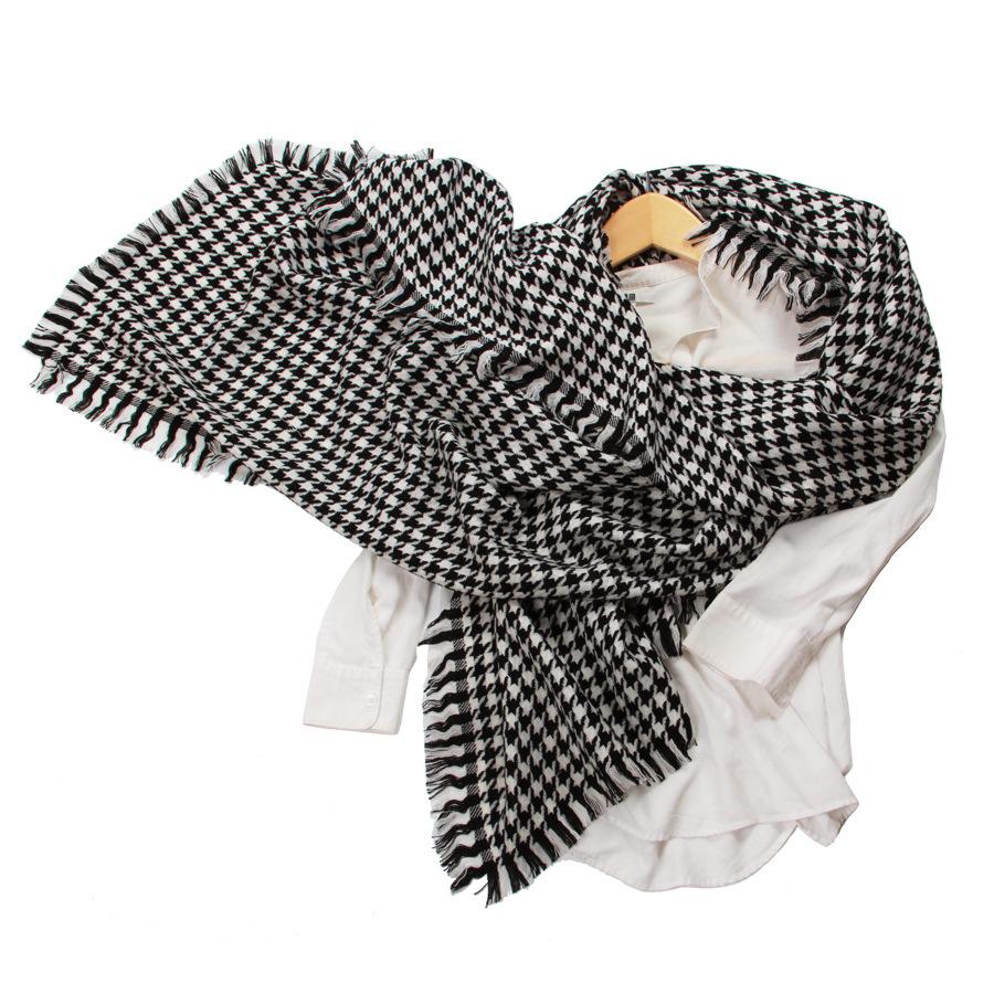 Inner Mongolia Houndstooth Wool Shawl: Dual-Use Long Tassel Scarf for Women - Autumn/Winter Collection.