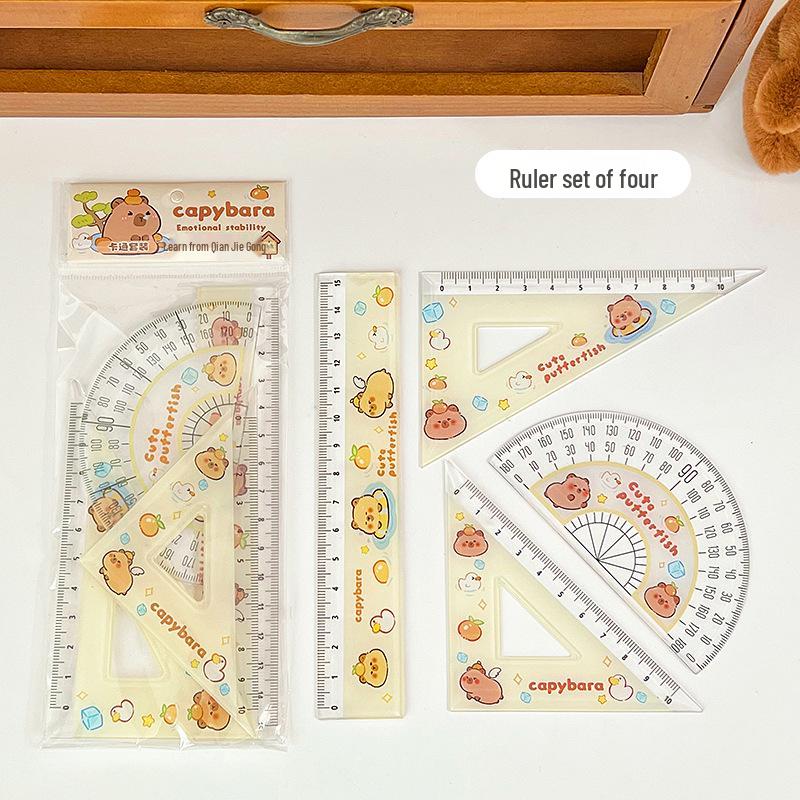 Cute Capybara 4-Piece Stationery Ruler Set - 15cm