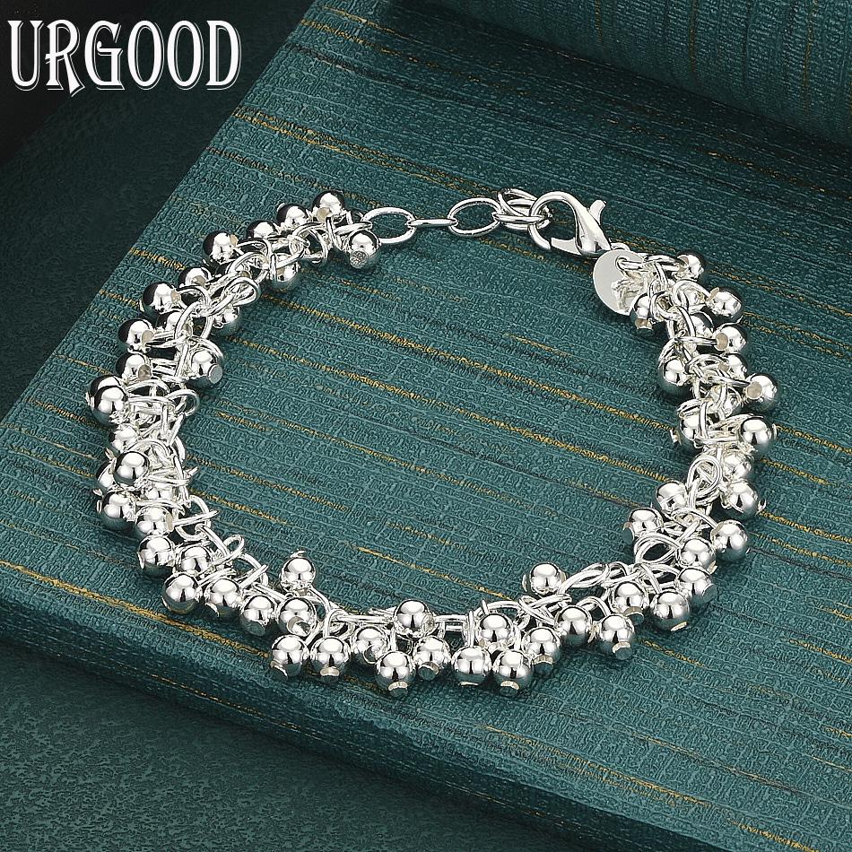 925 Sterling Silver Polished Grape Bead Fashion Bracelet Gift Jewelry