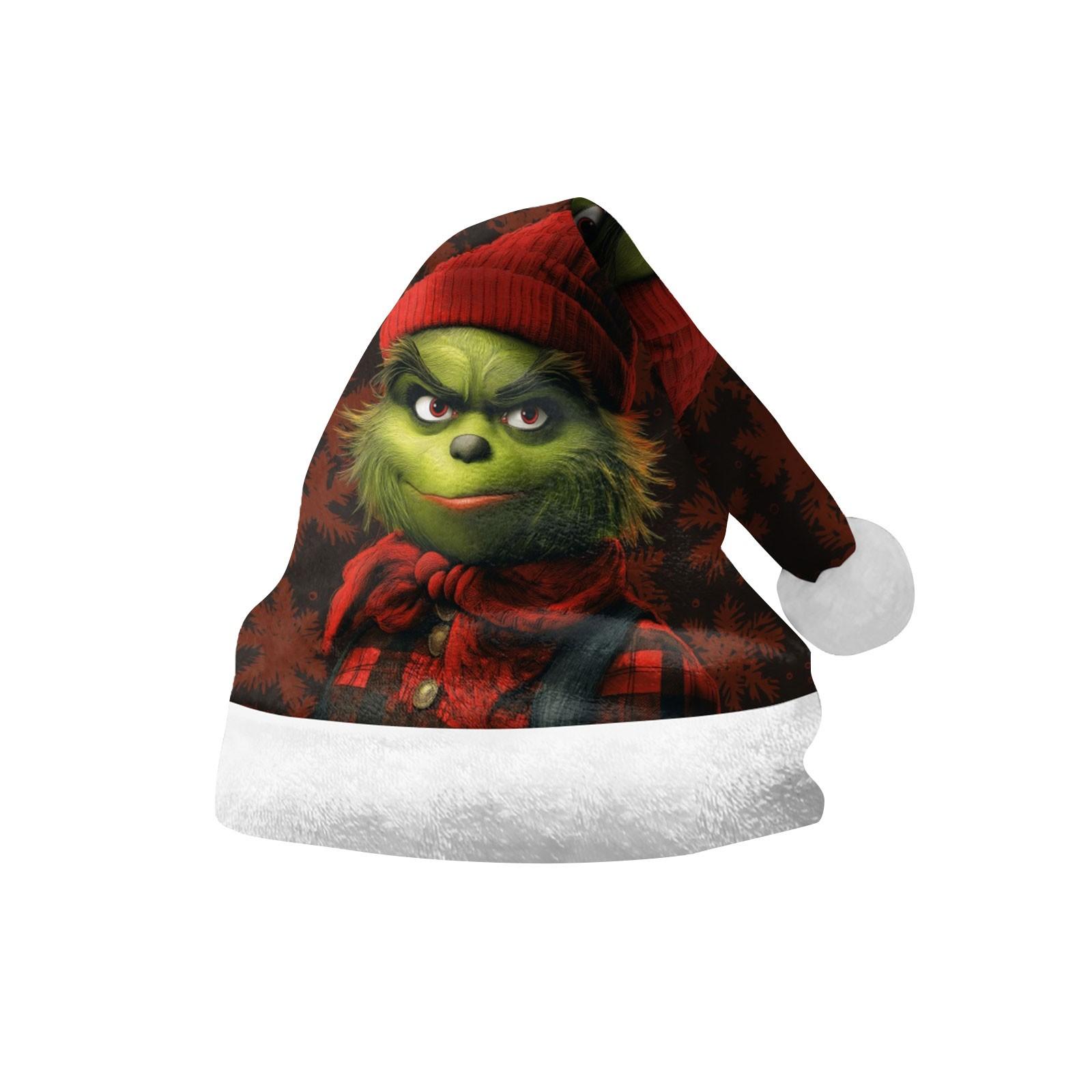 

Christmas Decorations Thickened Cuffed Christmas Hat Green Hair Children Adult Double-sided Velvet Hat