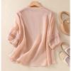 Women Summer Vintage Cotton Linen Embroidery Shirts Oversized Loose Round Neck Tops T-shirts