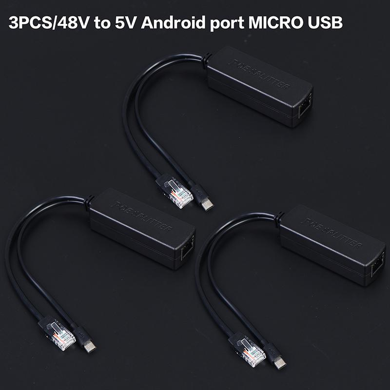 DC48V To 5V Micro USB POE Splitter POE Connectors Adapter Cable Splitter IP Camera Power Supply Module Ethernet 100M