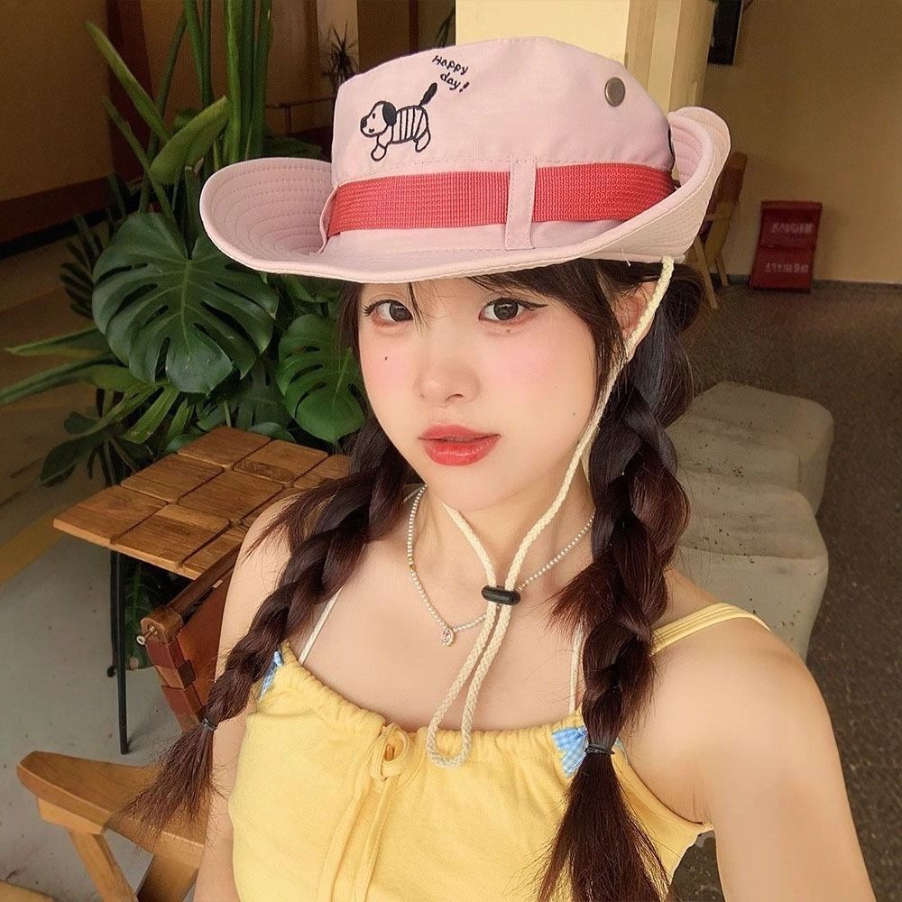 Y2K Western Cowboy Hat Visor Sunscreen Fisherman Hat Fashion Puppy Bucket Hat  Travel