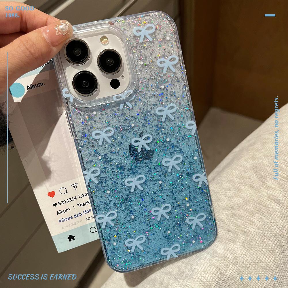 New Glitter Pink Bow Suitable for Apple 16 Mobile Phone Case for Women Iphone15pro Anti Fall 14tpu Protective Case 13