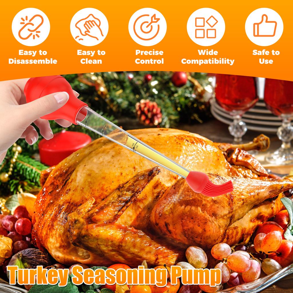 Truthahn Baster Set mit 4 Stück, Hochwertige Silikonbirne Inklusive Fleischmarinaden-Injektionsnadel mit Grill-Basting-Pinsel Tropf-Pipette