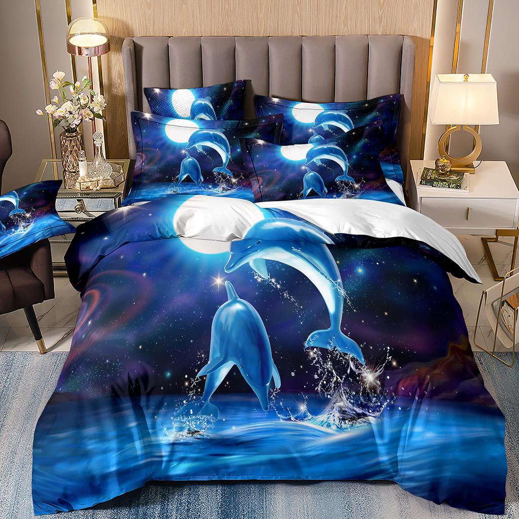 3D-gedruckte Heimtextilien Bettwäsche Delfin Meeresschildkröte Meerestier Quilt-Set Dreiteiliges Set