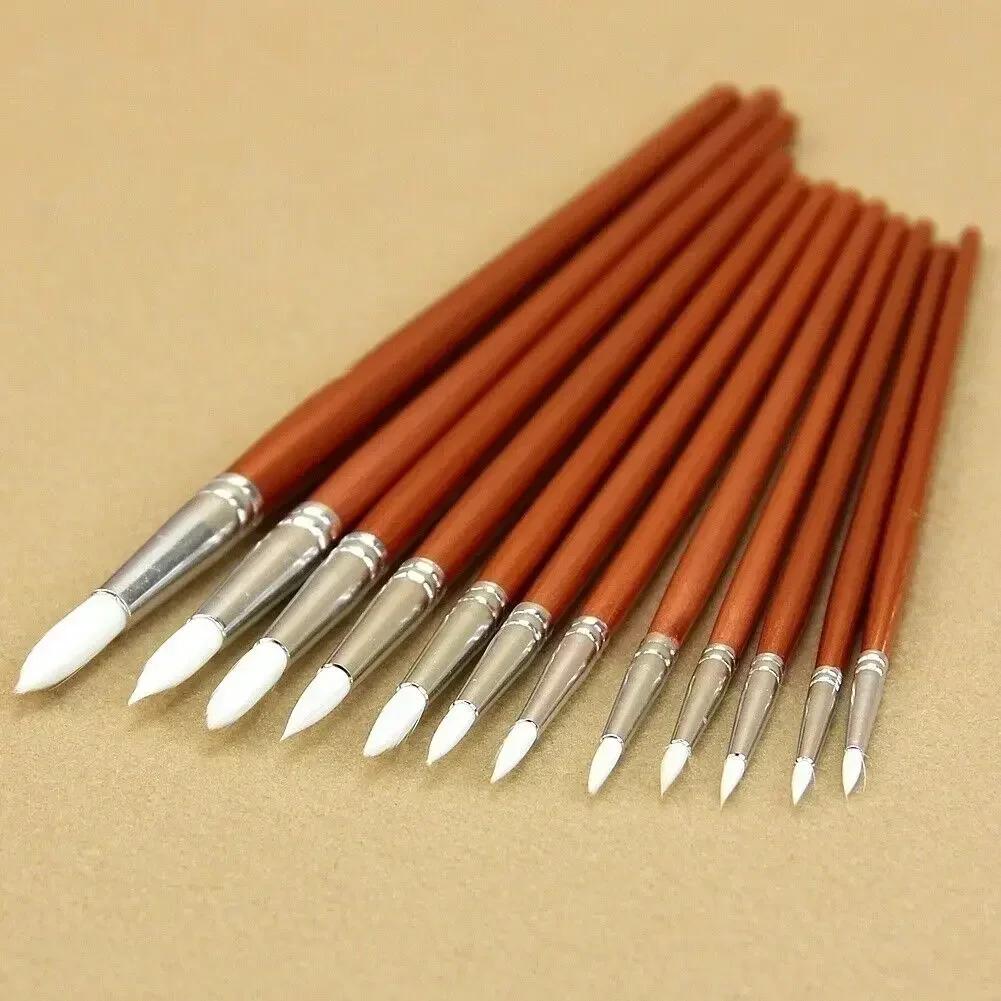 12pc/lot Fine Red Pearl Wooden Paint Acrylic Watercolor Oil Painting Artists Nylon Wool Brushes Set Of Sclool Art Supplies