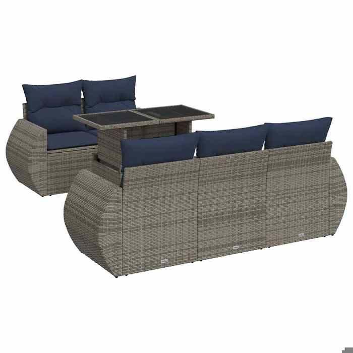 VidaXL Salon de jardin avec coussins 6 pcs gris résine tressée acacia, ensemble de canapés d'extérieur, salon de jardin 3326572
