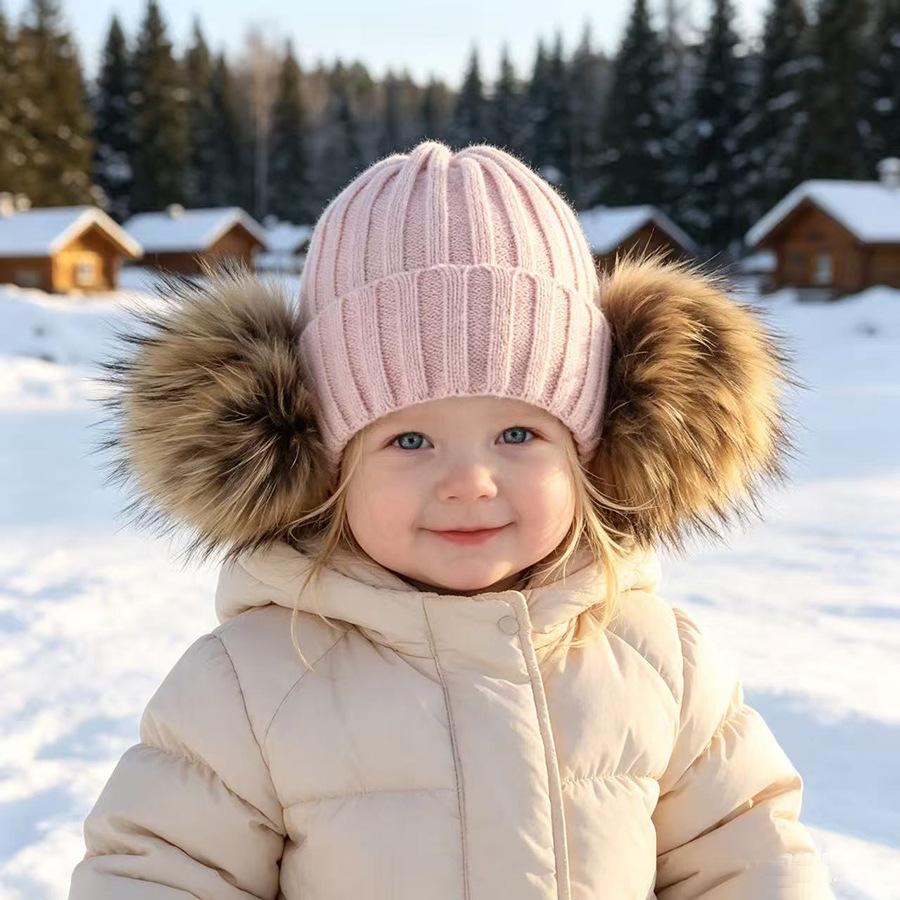 Kids Winter Warm Knitted Set Pom‑pom Hat Scarf Gloves 3‑Pcs Set Or Single Beanie Hat Windproof Ear Protection For Boys Girls Cold Weather Outdoor