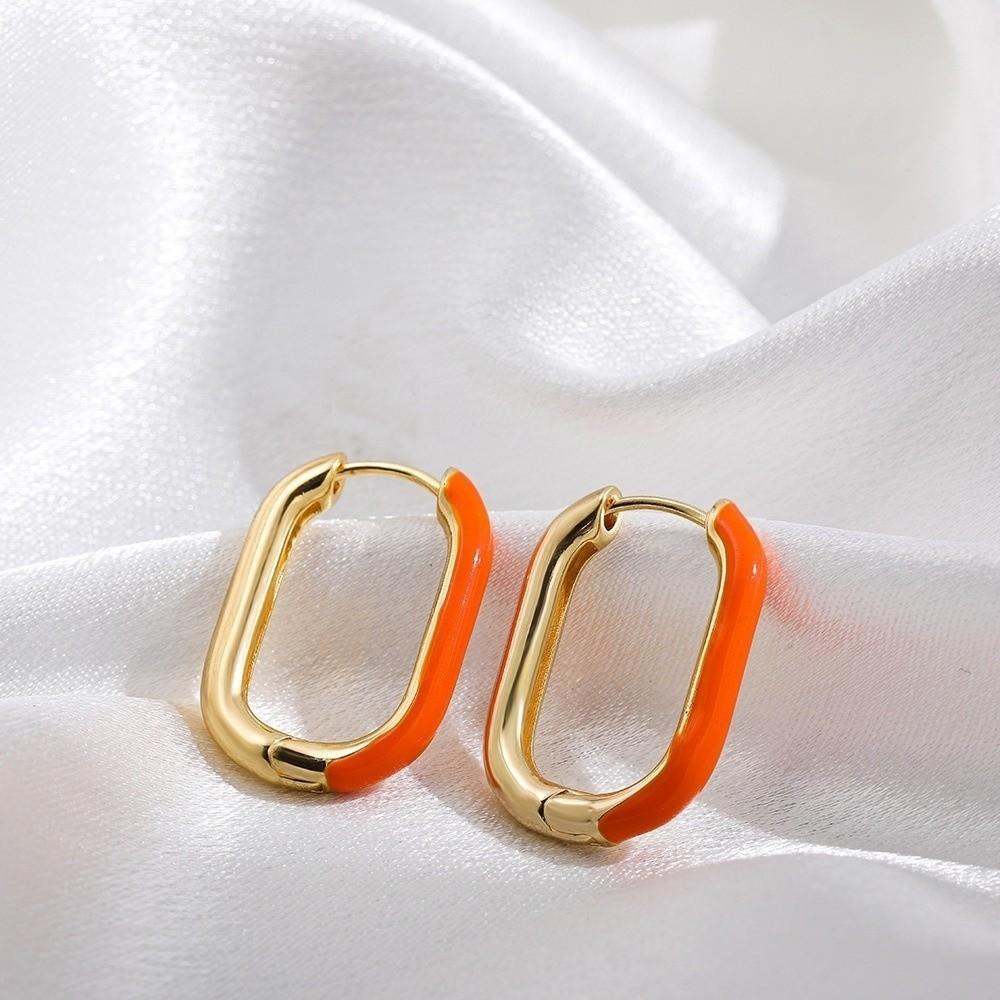 1 Pair Retro U Shaped Hoop Earrings Colorful Colorful Enamel Earrings  Women Jewelry