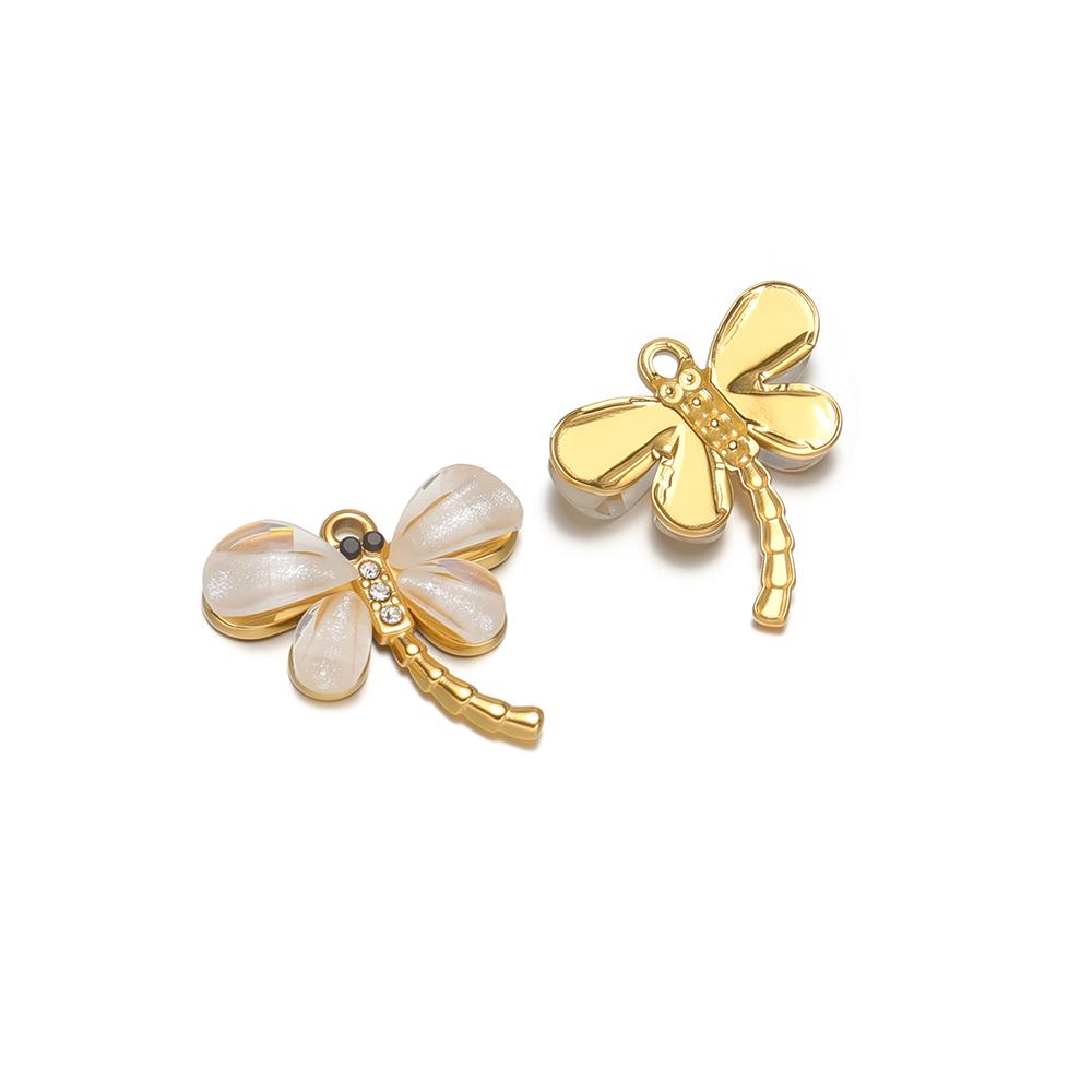 

3pcs Stainless Steel Zircon Shell Dragonfly Charms for Children Necklace Pendant DIY Women Jewelry Earrings Making Kids Bracelet