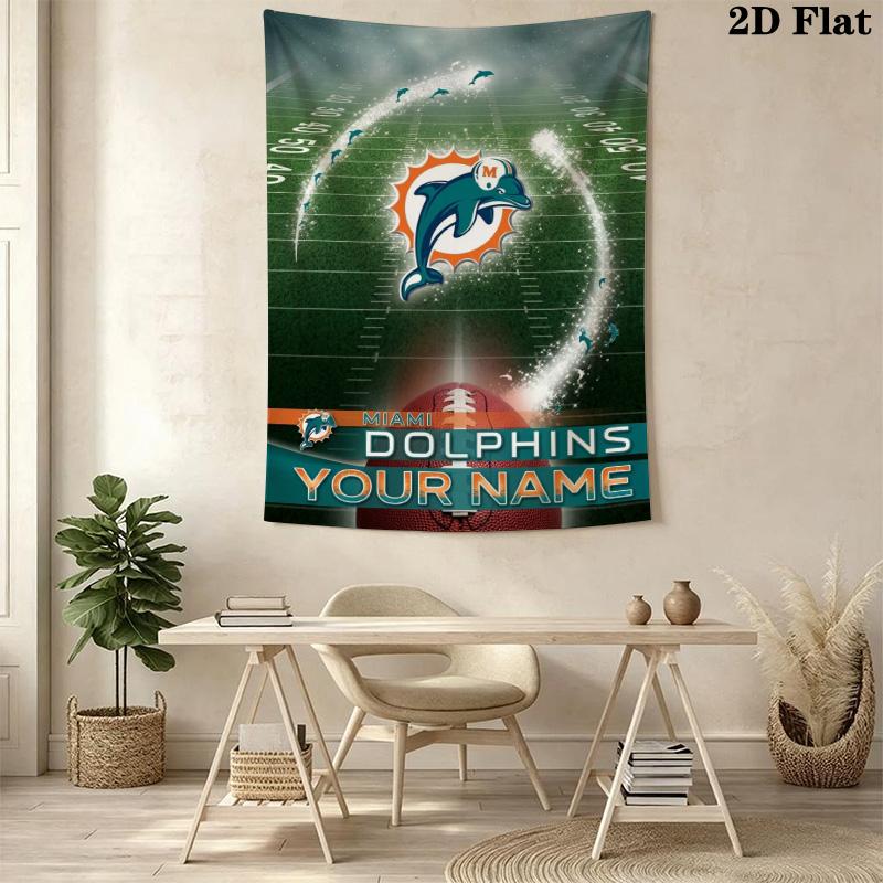 Name Benutzerdefinierte Miami Dolphins Logos Wandteppich Ästhetischer Wandbehang Gedruckter Stoffdecke Dekorative Wandteppiche für Schlafzimmer Wohnzimmer Heimdekoration