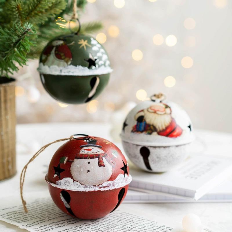 1PC Santa Claus Bell Decoration Xmas Tree Ornaments Vintage Iron Pendant Creative Elk Snowman Hanging Ornament Christmas Bells
