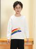 Trendy White Boys' Rainbow Print Long-Sleeve Hoodie - 2026 Autumn Primary School Uniform Collection