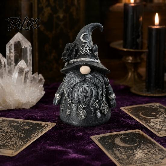 Witch-themed Display Wizard Hat Faceless Gnome Figurine, Mystical Home Decor Statue with Crescent Pentagram Black Rose Study Desk Ornament Rune