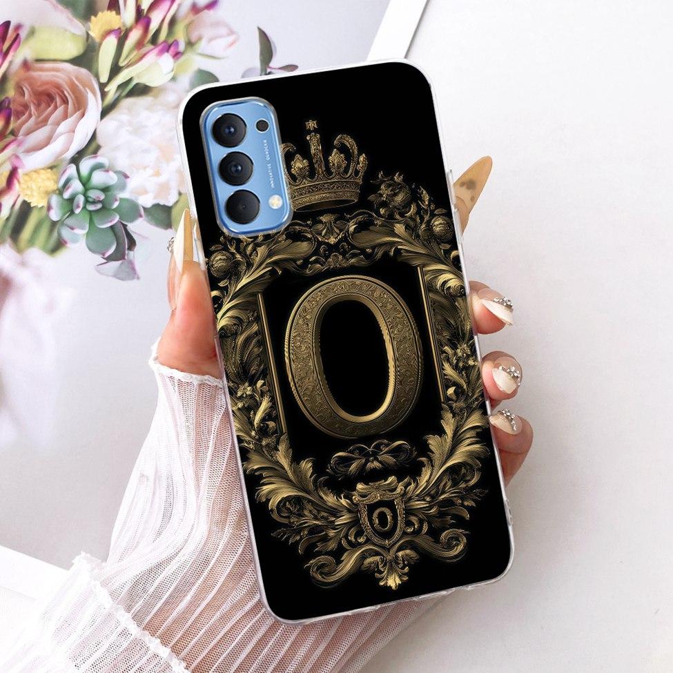Transparent Für Oppo Reno4 4G Hülle CPH2113 Luxuriöse Krone A-Z Buchstaben 2D Flaches Muster Weicher Bumper Für Oppo Reno 4 4G Handyhülle