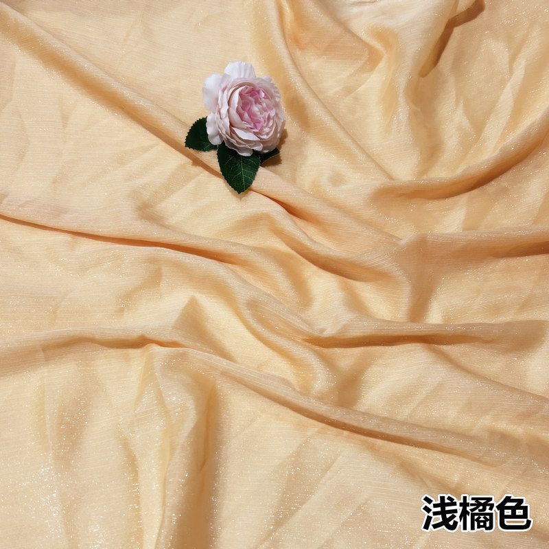 Shiny Silver Wire Crinkle Chiffon Fabric Plain By The Meter for Clothes Hanfu Dress Shirt Diy Sewing Cloth Soft Breathable Black