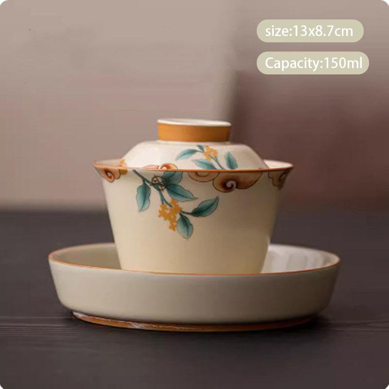 Čínská retro pec Ru keramická gaiwan ručně malované květiny šálek ručně vyráběný krásný čajový nálevník domácí čajová miska přenosné čajové nádobí