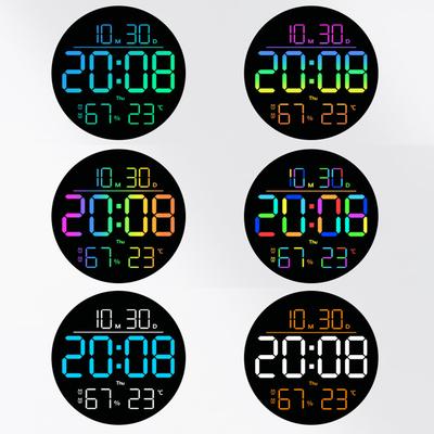 Colorful RGB Wall Clock With Remote Control Displays Date, Day, Temperature, And Humidity For Home Decor