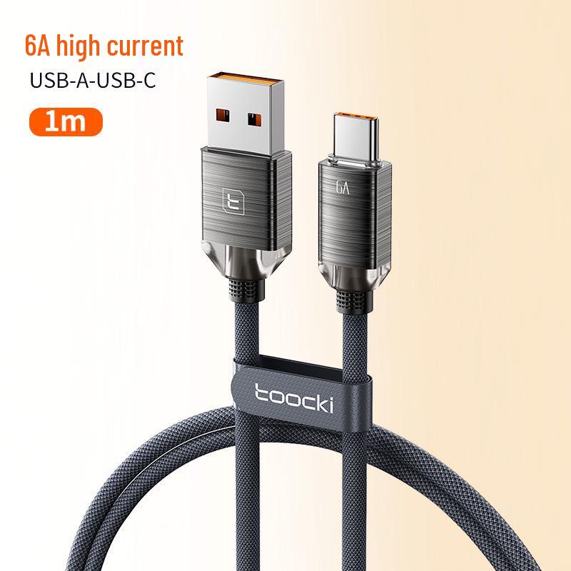 

Toocki 66W Fast Charging A-C Data Cable for Samsung, Huawei, Xiaomi, Crystal Aluminum Alloy, 6A. 1m