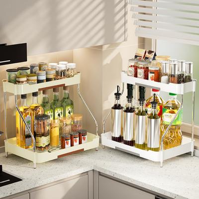 2-Tier Kitchen Counter Organizer Storage Shelf with Drip Trays Countertop Organizer Rack for Bottles And Jars Kitchen Bathroom