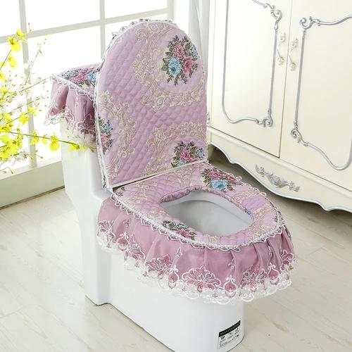 Μαξιλάρι οικιακής τουαλέτας σετ τριών τεμαχίων Δαντελένιο υφασμάτινο χαλάκι τουαλέτας Λουλούδια ευρωπαϊκού στυλ Κάλυμμα καθίσματος τουαλέτας
