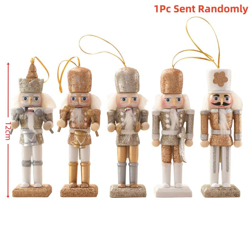 

1/5Pcs 12cm Wooden Christmas Soldier Cartoon Puppet - Sprinkled With Powder Pendant Nutcracker Ornament for Xmas Tree Decor