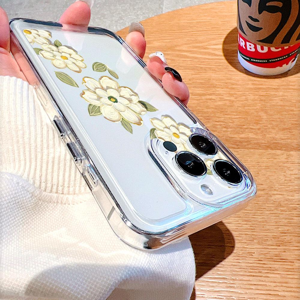 White Camellia Garland Phone Case for IPhone 14 15 16 17 13 12 11 Pro Max Plus 12 13 Mini TPU Protect Cover
