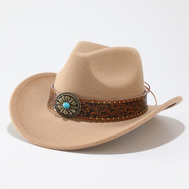 Men and Women Woolen Felt Hat European and American Jazz Hat Curled Top Hat Ethnic Style Sun Protection Hat Cowboy Hat